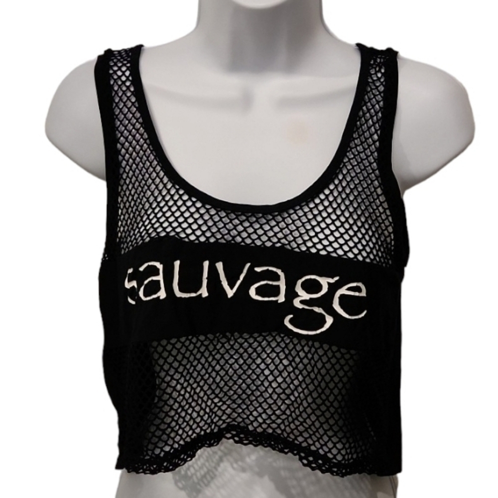 Sauvage Mesh Detail Crop Razor Back Tank Top